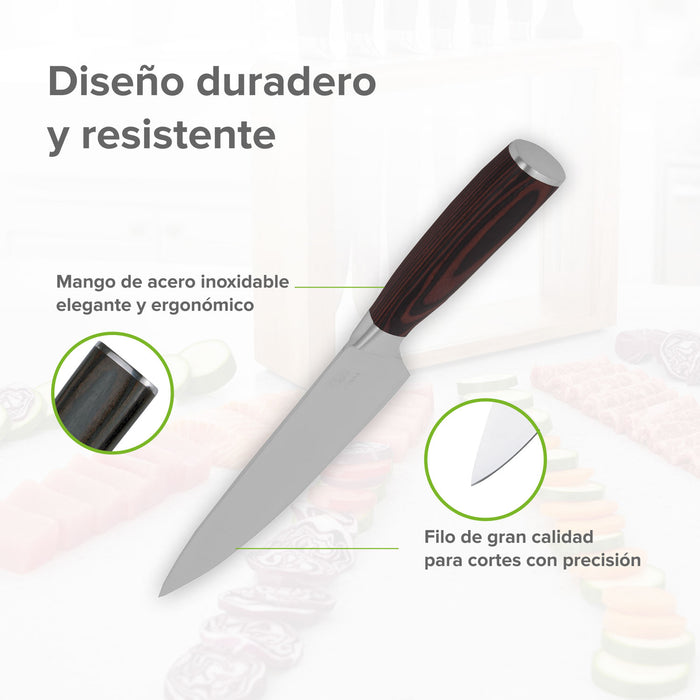 Juego de cuchillos de acero inoxidable con base de madera - 7 piezas
