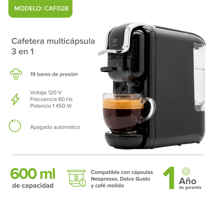 Cafetera compacta para café molido y cápsulas nespresso o dolce gusto - 600 ml