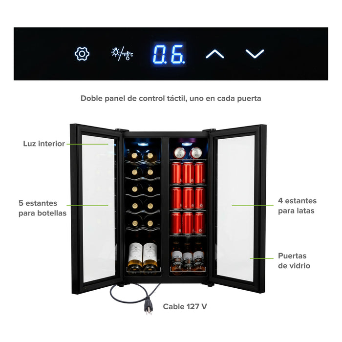 Cava de vinos y enfriador de bebidas 2 en 1 65L