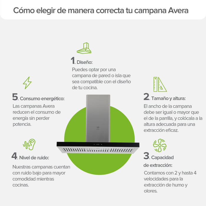Campana de cocina de isla tipo T 90 cm acero inoxidable con tecnología sin contacto