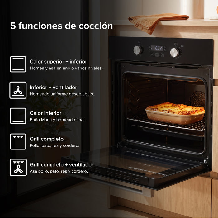 Horno empotrable eléctrico 67 L con temporizador digital y 6 funciones 1800 W 127 V