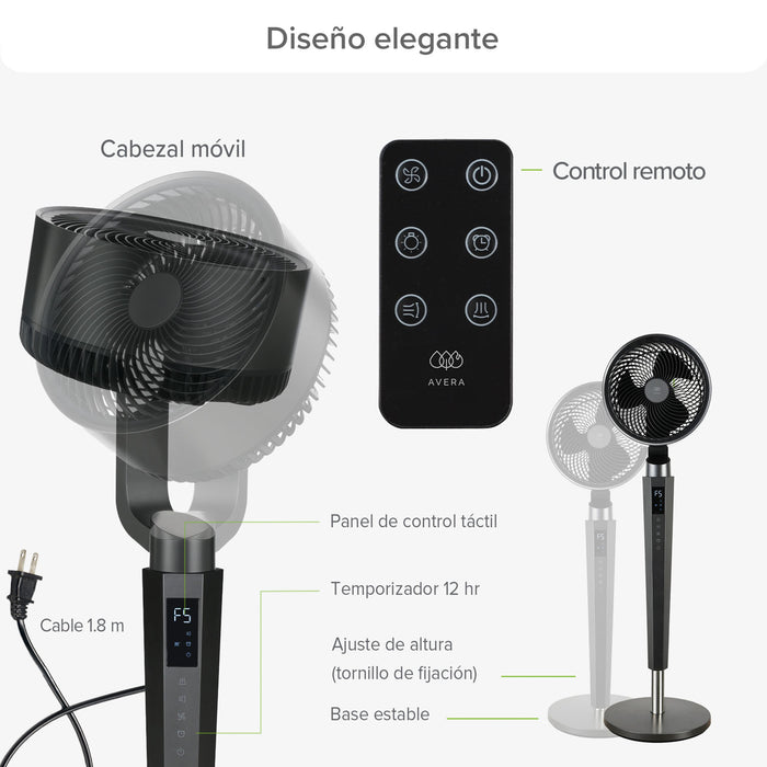 Ventilador digital 24 velocidades rotación 360° ultra silencioso con control remoto
