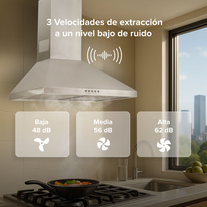 Campana de cocina de pared piramidal 60 cm en acero inoxidable