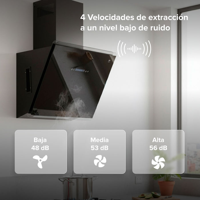 Campana de cocina de pared 80 cm de vidrio templado con tecnología sin contacto - negro