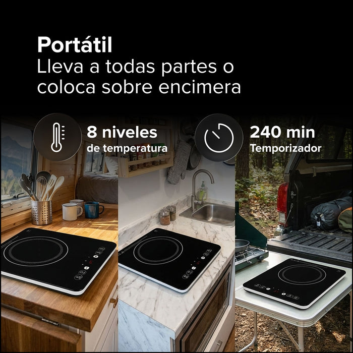 Parrilla de inducción 1 quemador 29 cm soporta 11 kg 1500 W 120 V