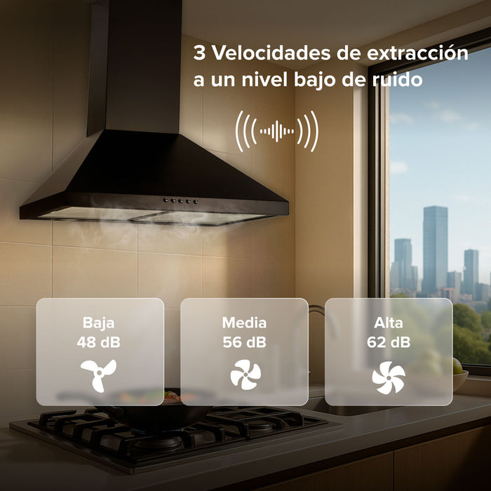 Campana de cocina de pared piramidal 60 cm en acero inoxidable - negro