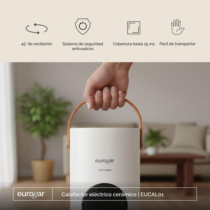 Calefactor eléctrico de cerámico, oscilación 45° - cobertura 15 m2