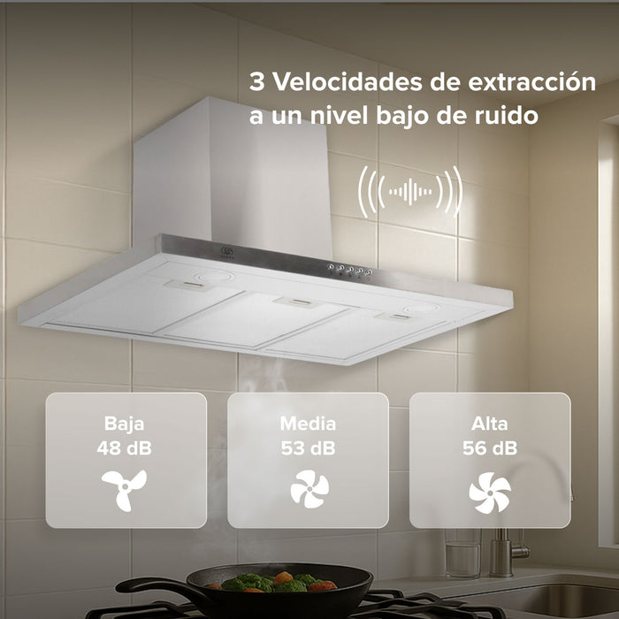 Campana de cocina de pared 76 cm en acero inoxidable