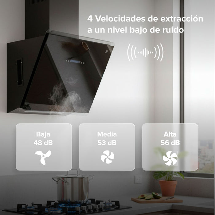 Campana de cocina de pared 60 cm de vidrio templado con tecnología sin contacto - negro