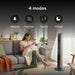 Ventilador de torre en sala con 4 modos: natural, normal, sueño e infantil para mayor comodidad.