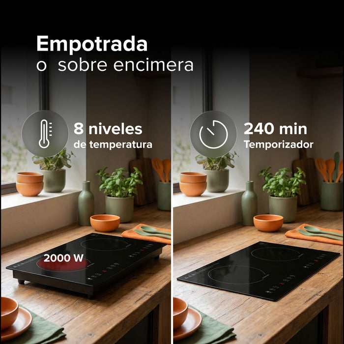 Parrilla de inducción 2 quemadores 68 cm horizontal 2000 W 120 V