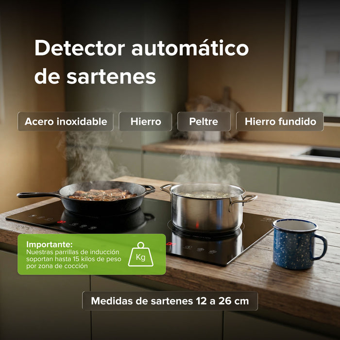Parrilla de inducción 2 quemadores 68 cm horizontal 2000 W 120 V