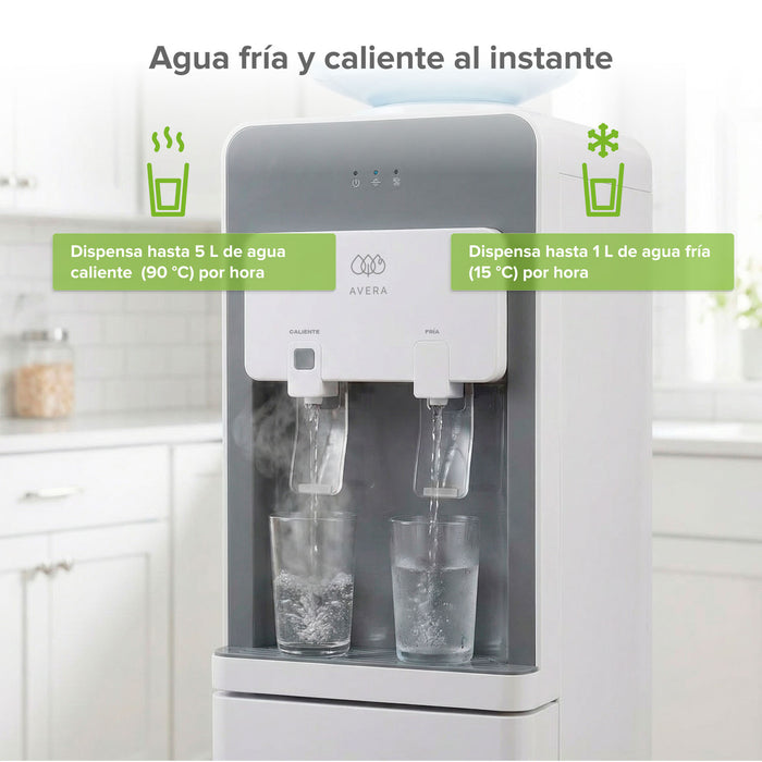 Dispensador de agua fría y caliente para garrafón de hasta 20 L con gabinete de almacenamiento