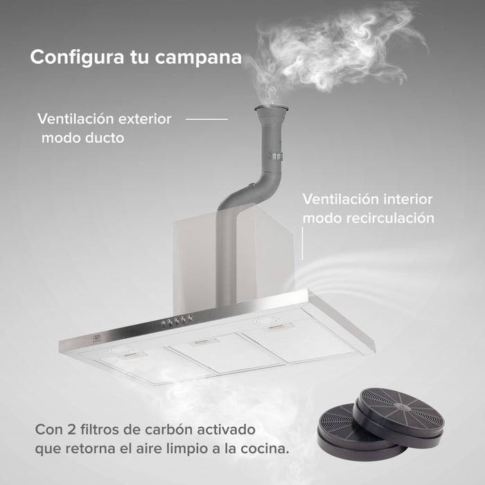 Campana de cocina de pared 76 cm en acero inoxidable