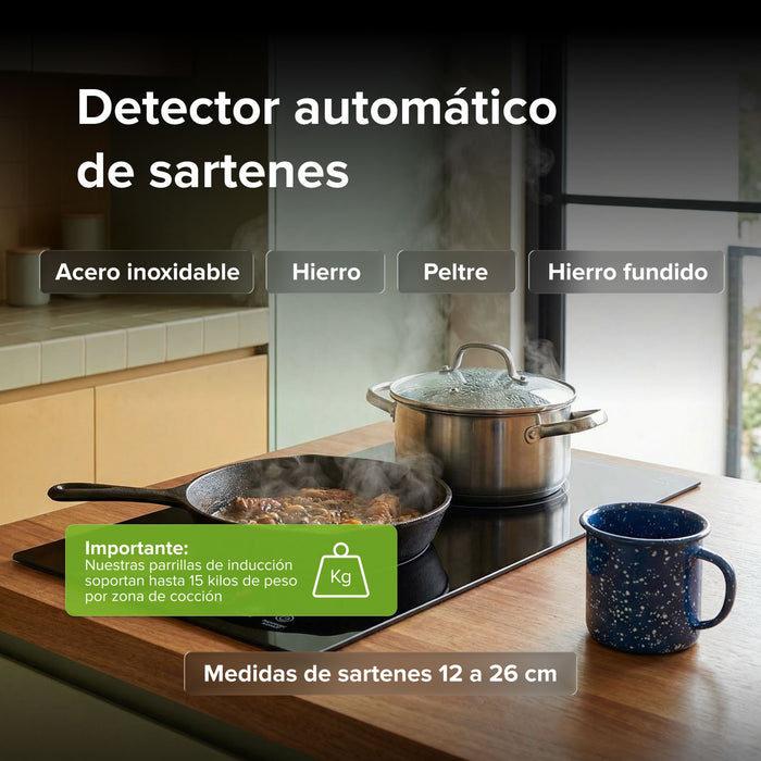 Parrilla de inducción 2 quemadores 29 cm vertical 2000 W 120 V