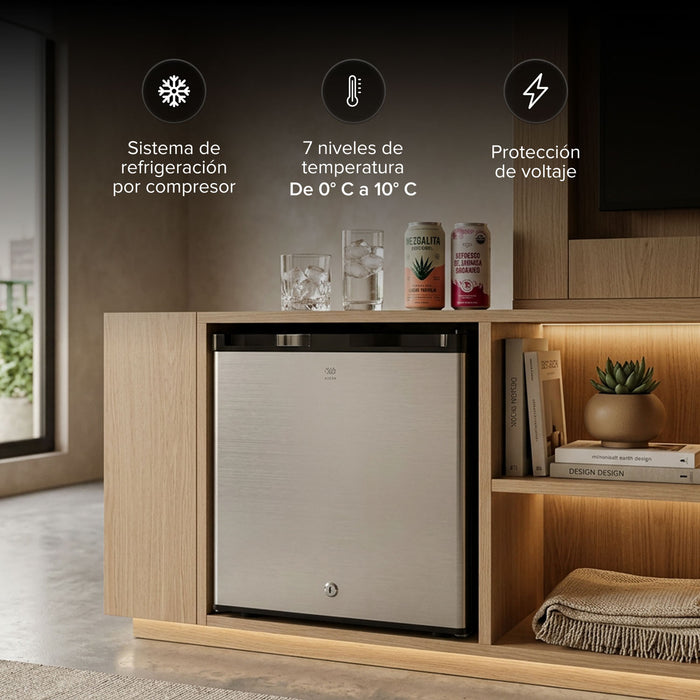Frigobar 45 L 1.6 pies cúbicos con puerta reversible y llave - plata