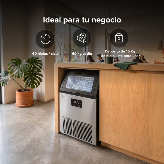 Máquina de hielo comercial con 2 tipos de llenado - hasta 60 kg al día y 15 kg de depósito