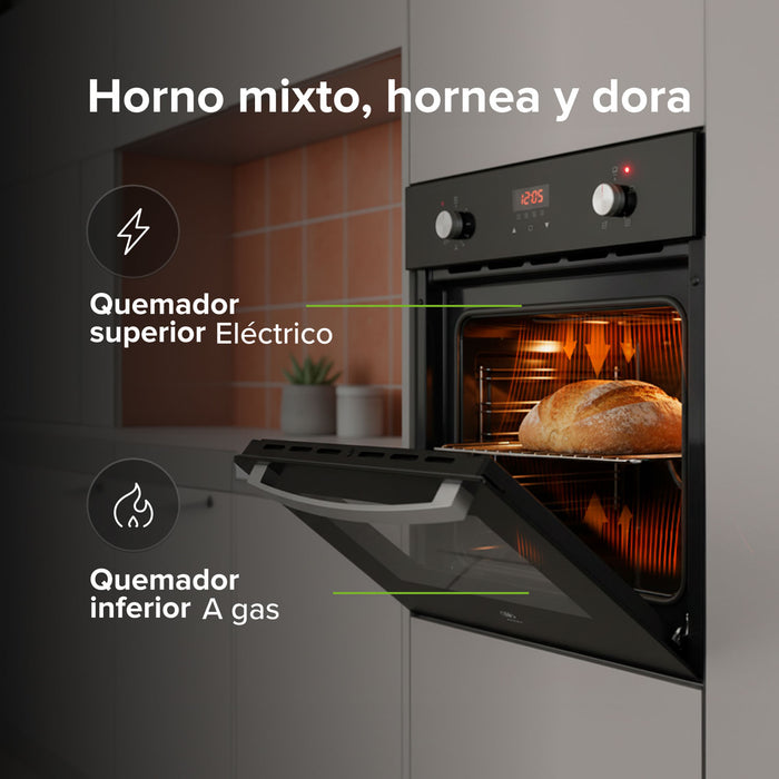 Horno empotrable mixto gas natural y eléctrico 127 V 60 cm digital 58 L