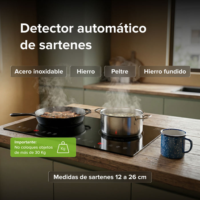 Parrilla de inducción 2 quemadores 68 cm horizontal 2000 W 120 V