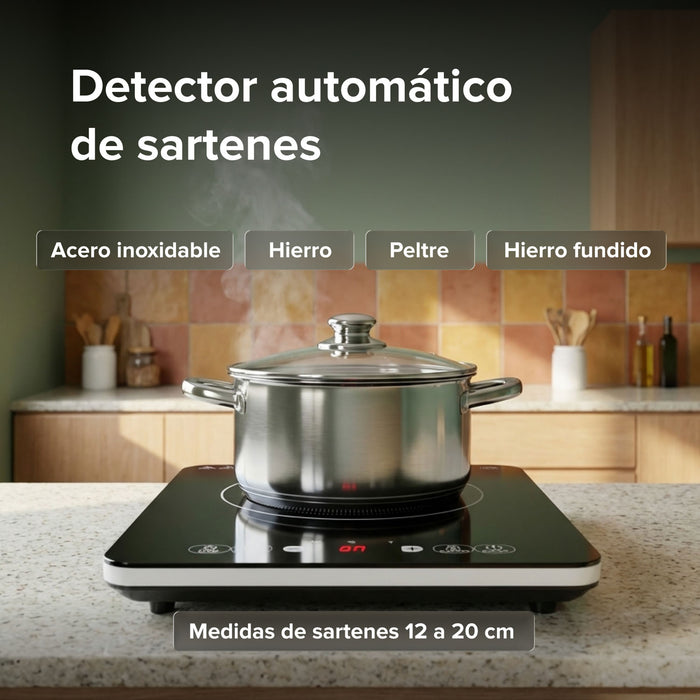 Parrilla de inducción portátil 1 quemador 29 cm soporta 15 kg 1500 W 120 V
