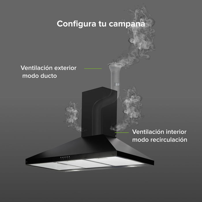 Campana de cocina de pared piramidal 90 cm en acero inoxidable - negro