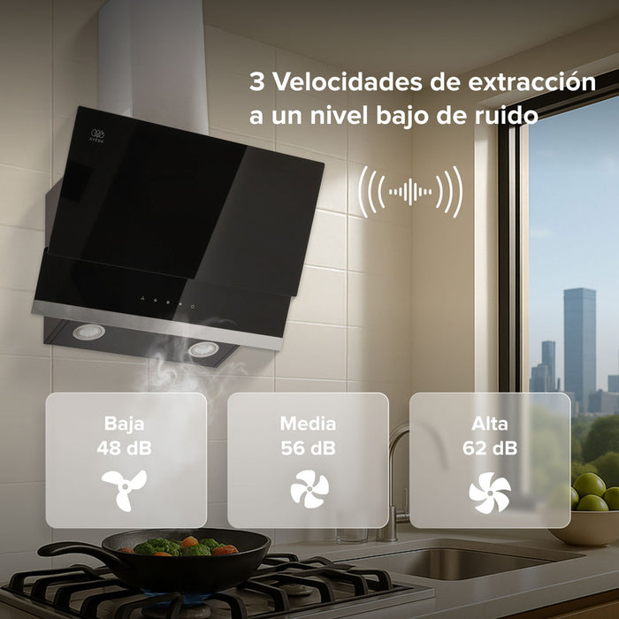 Campana de cocina de pared de 60 cm de vidrio templado con panel digital - negro