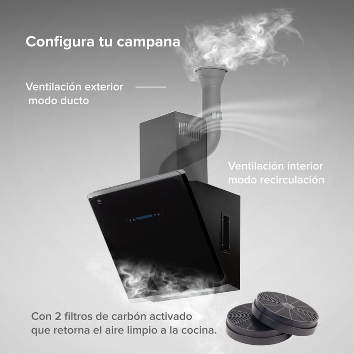 Campana de cocina de pared 60 cm de vidrio templado con tecnología sin contacto - negro