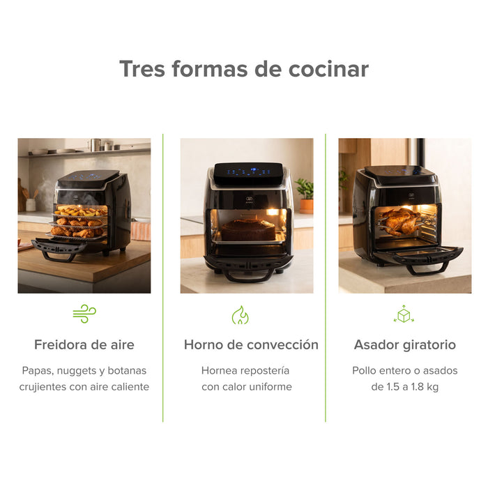 Freidora de aire y horno de convección 10 L con 8 funciones