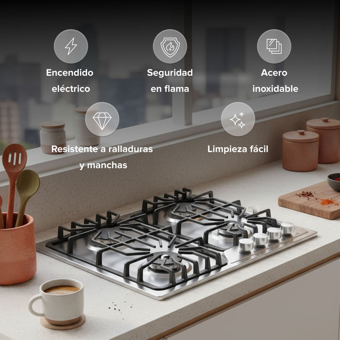 Parrilla de gas 4 quemadores 59 cm en acero inoxidable