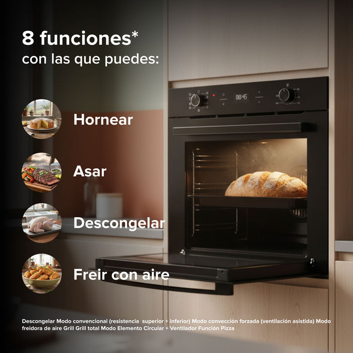 Horno empotrable eléctrico 75 L 220 V digital con freidora de aire y 8 funciones integradas