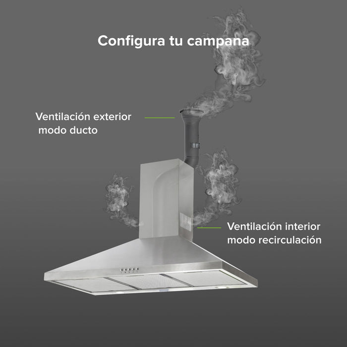 Campana de cocina de pared piramidal 90 cm en acero inoxidable