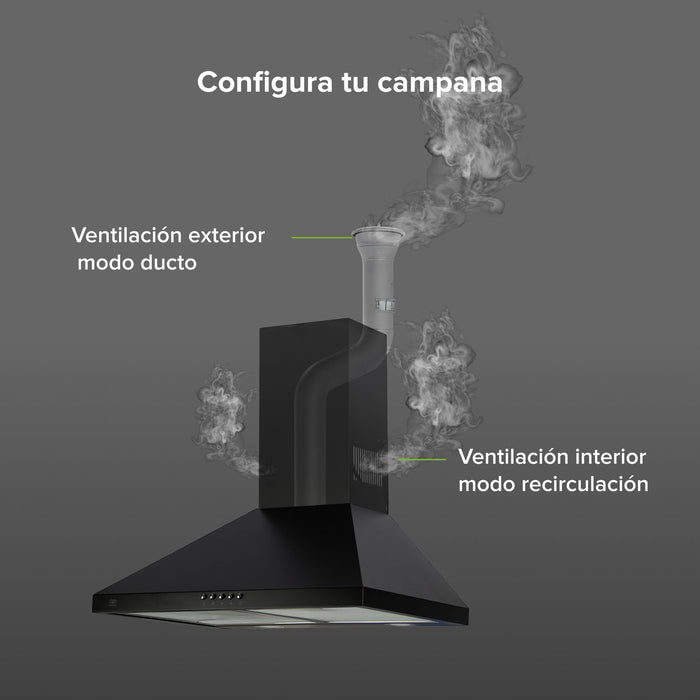 Campana de cocina de pared piramidal 60 cm en acero inoxidable - negro