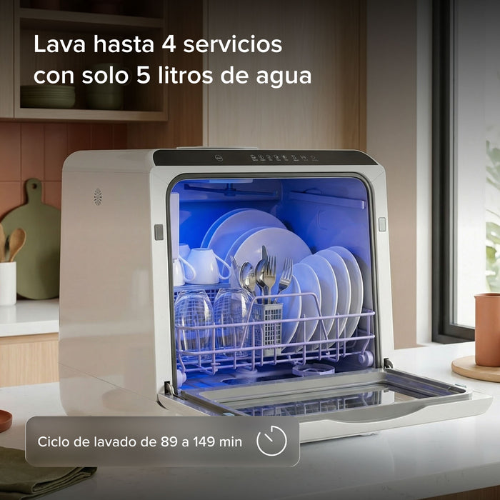 Lavavajillas portátil 5 L, 4 servicios, 5 programas de lavado