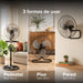 Ventilador 3 en 1 en configuraciones de pedestal, piso y pared para el hogar, con 3 velocidades y altura ajustable.