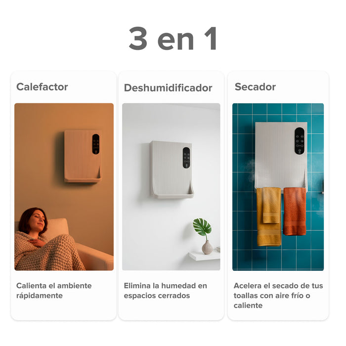 Calefactor de pared 3 en 1 con toallero, secador y deshumidificador