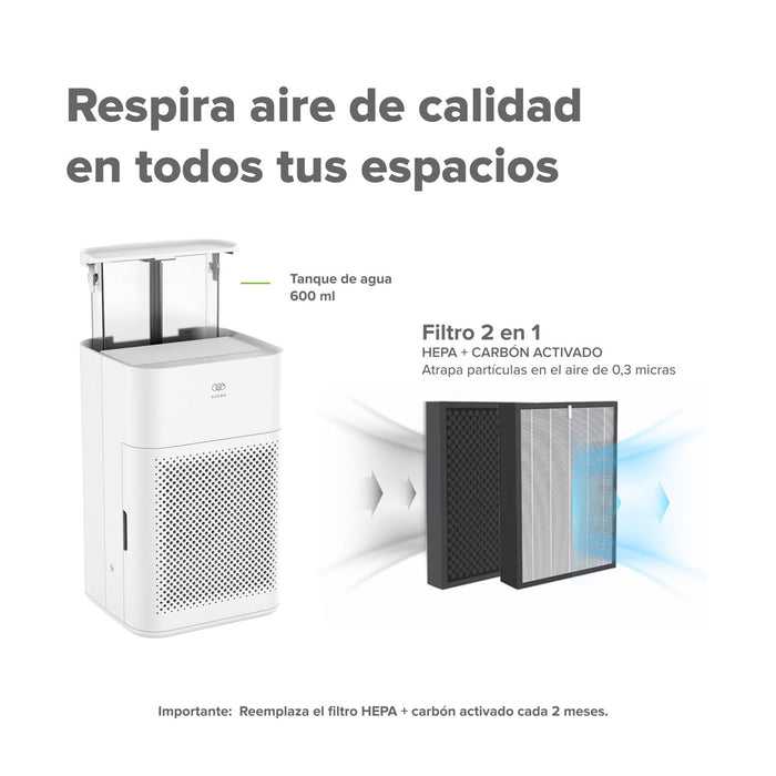 Purificador de aire y humidificador evaporativo inteligente potencia 110 CADR - Cubre hasta 55m²