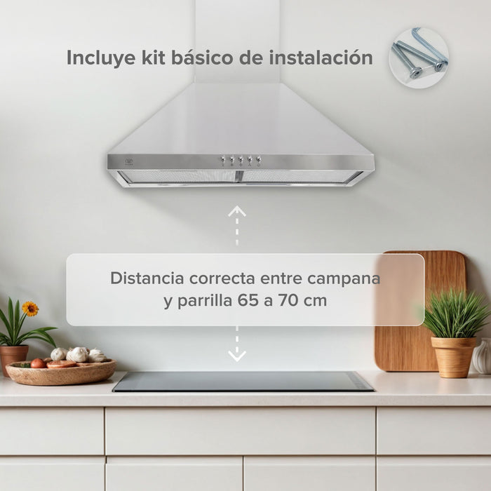 Campana de cocina de pared piramidal 60 cm en acero inoxidable