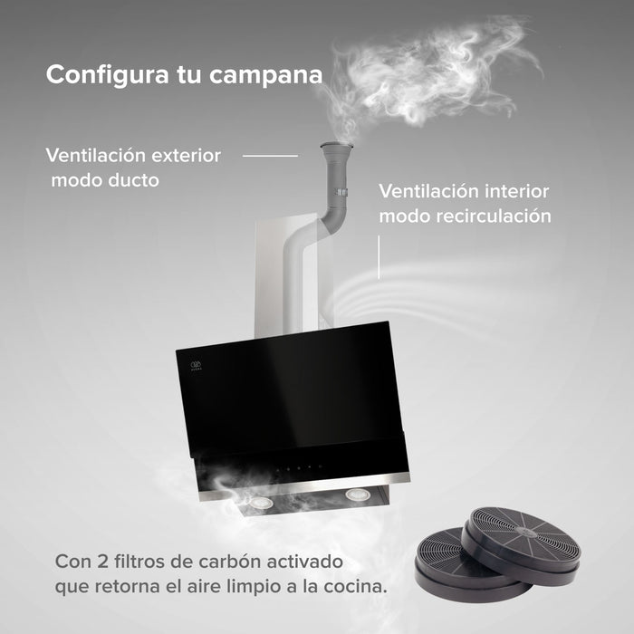 Campana de cocina de pared de 60 cm de vidrio templado con panel digital - negro