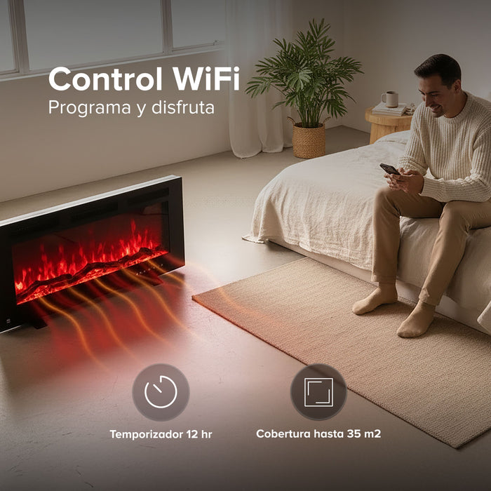 Calefactor eléctrico tipo chimenea 42" hasta 35°C con WiFi