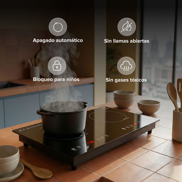 Parrilla de inducción 2 quemadores 68 cm horizontal 2000 W 120 V