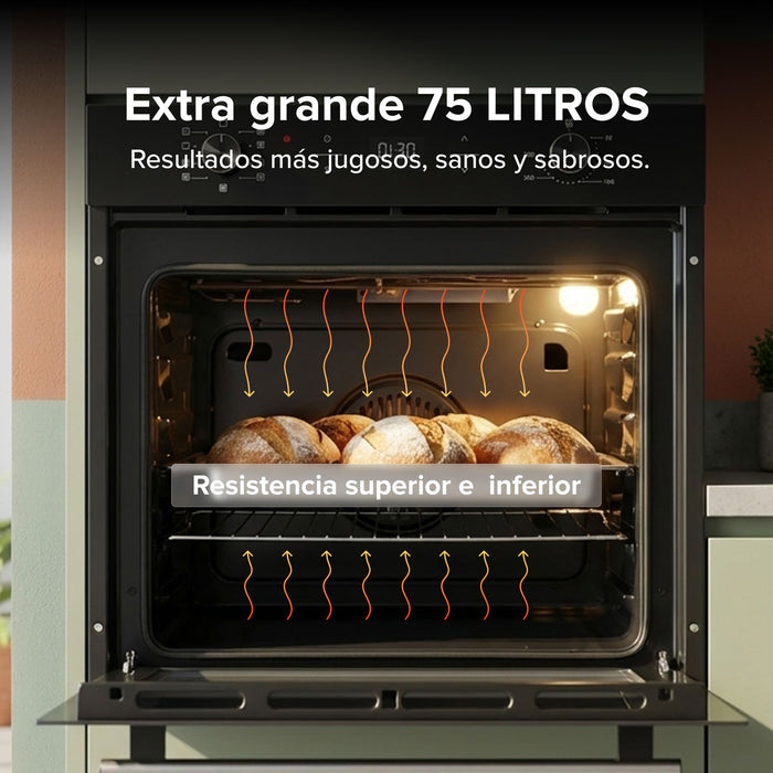Horno empotrable eléctrico 75 L 220 V digital con freidora de aire y 8 funciones integradas