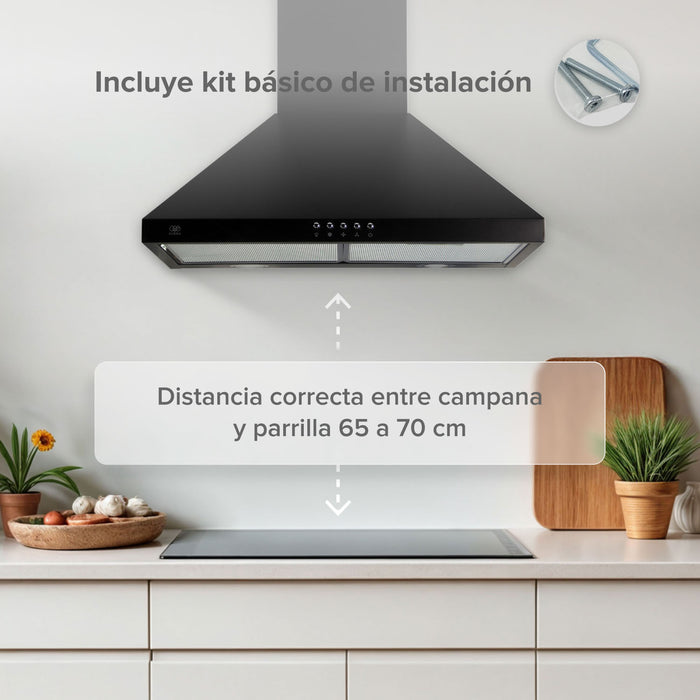 Campana de cocina de pared piramidal 60 cm en acero inoxidable - negro