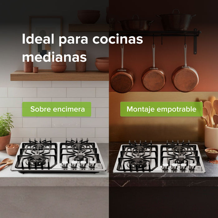 Parrilla de gas 4 quemadores 59 cm en acero inoxidable