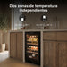 Cava de vinos Avera empotrable de doble zona con botellas iluminadas y estantes de madera en cocina moderna.