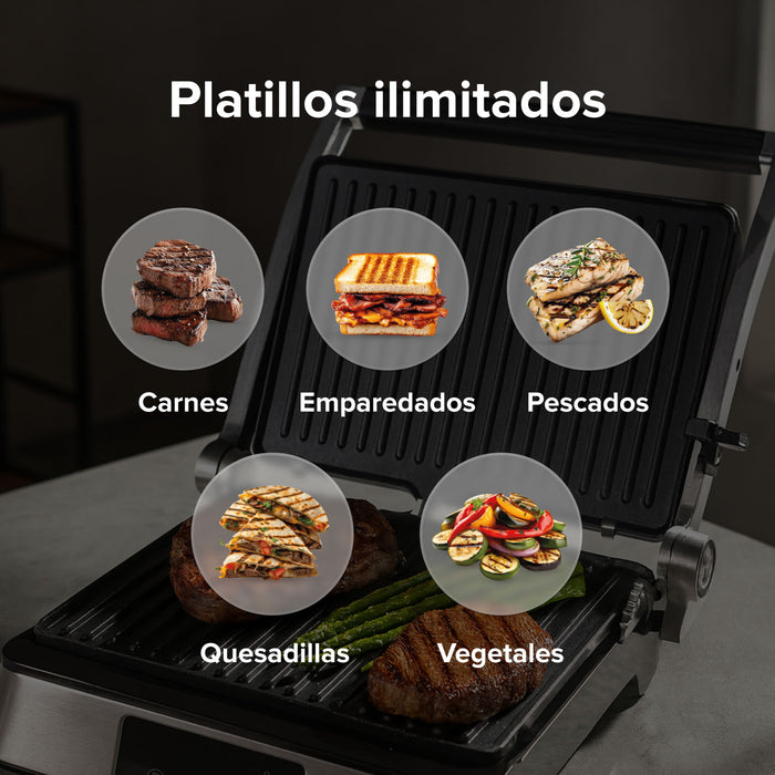 Parrilla grill 3 en 1 XL apertura 180° con placas intercambiables