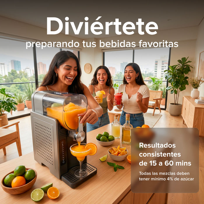 Máquina de granizados Avera de 1.6 L sirviendo bebidas heladas para tres mujeres en una reunión social.