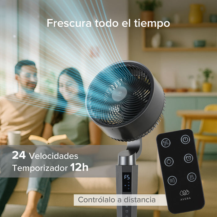 Ventilador digital 24 velocidades rotación 360° ultra silencioso con control remoto