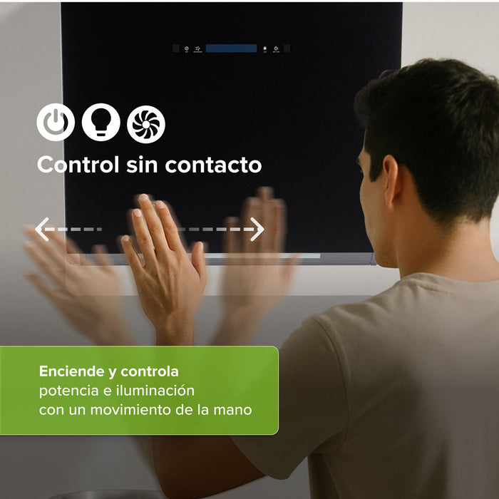 Campana de cocina de pared 60 cm de vidrio templado con tecnología sin contacto - negro