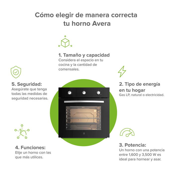 Horno empotrable mixto gas LP y eléctrico 127 V 60 cm con 3 perillas 58 L