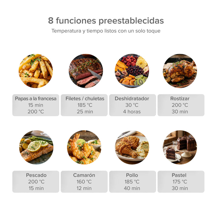 Freidora de aire y horno de convección 10 L con 8 funciones